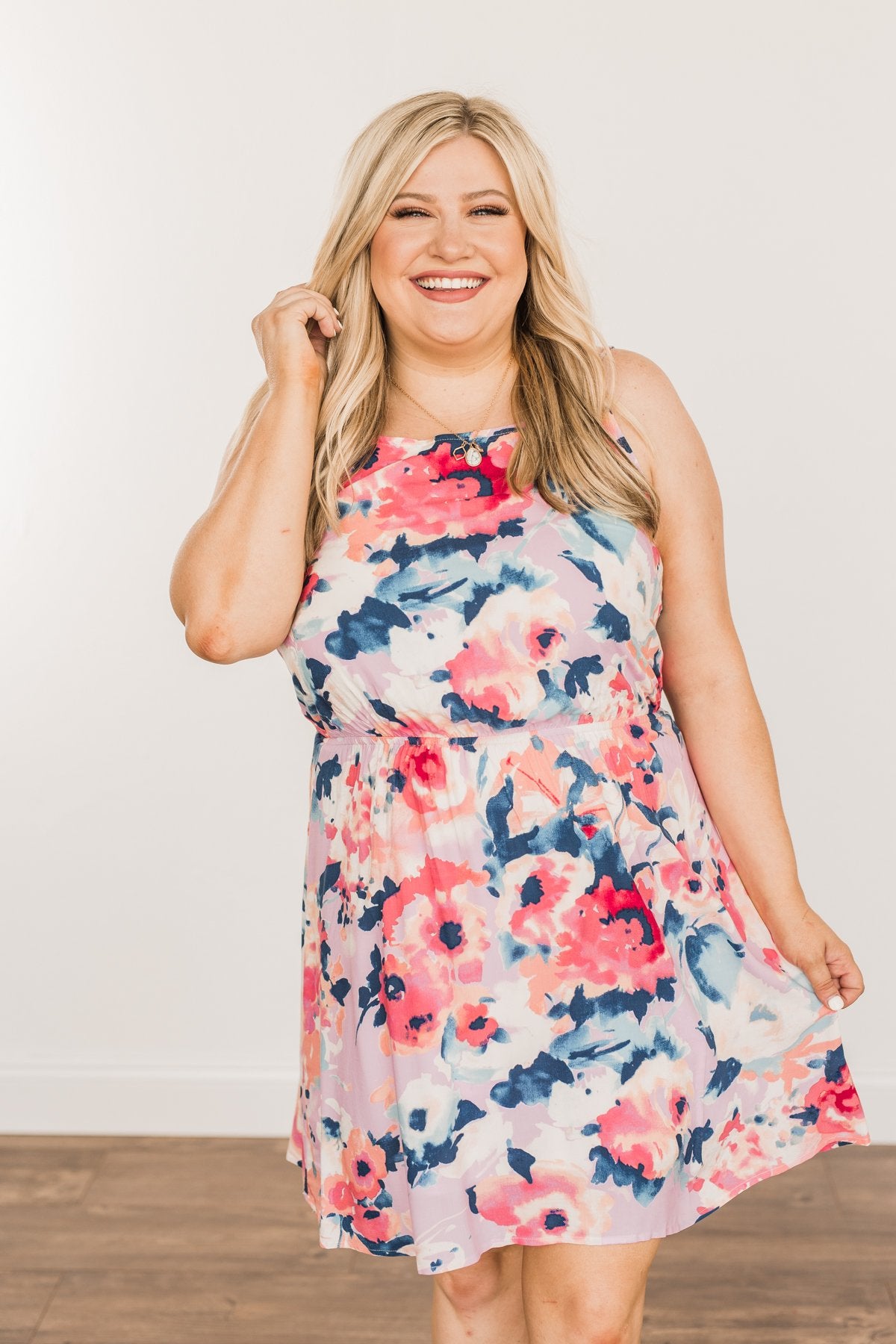 Adore Me Floral Watercolor Dress- Coral & Pink
