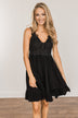 Catching Feelings Ruffle Lace Dress- Black