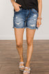 Cello Distressed Denim Shorts- Raquel Wash