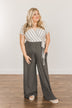 Thinking Of Us Striped Jumpsuit- Ivory & Charcoal