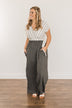 Thinking Of Us Striped Jumpsuit- Ivory & Charcoal