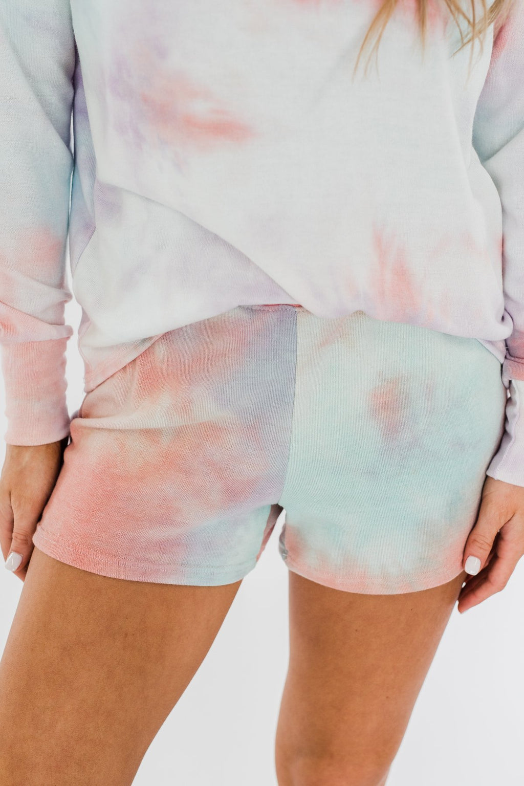 Tie Dye Lounge Shorts- Coral, Purple, Blue - Main Image