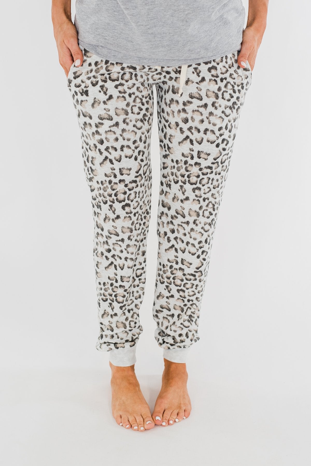 Awaiting Adventures Leopard Joggers- Heather Grey