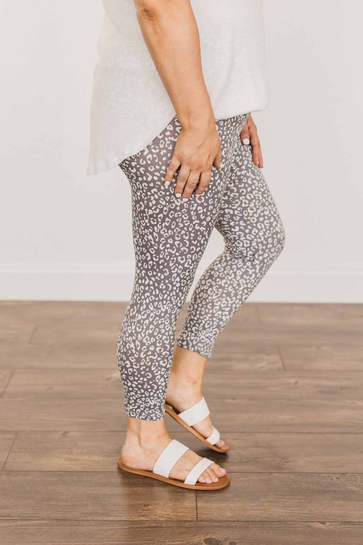 Live For The Day Cropped Leopard Leggings- Charcoal