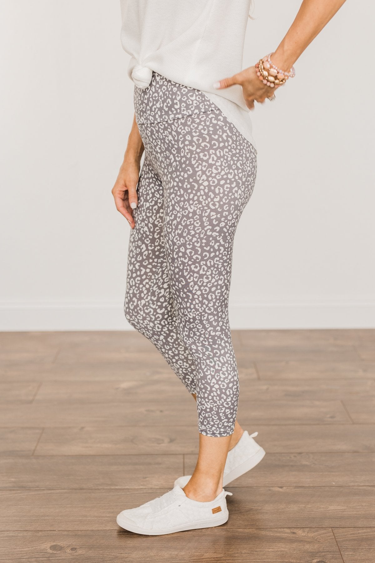 Live For The Day Cropped Leopard Leggings- Charcoal