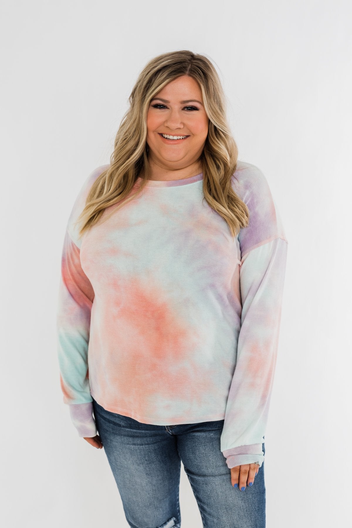 Tie Dye Lounge Pullover Top- Coral, Purple, & Blue