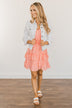 Sunkissed Skies Spotted Ruffle Dress- Vibrant Peach