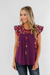 Tell Me You Love Me Embroidered Floral Top- Magenta