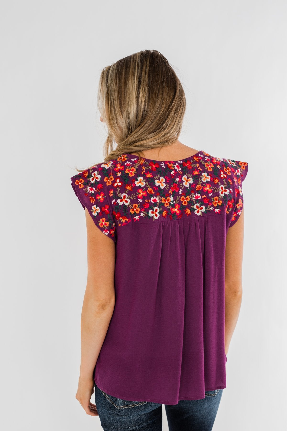 Tell Me You Love Me Embroidered Floral Top- Magenta