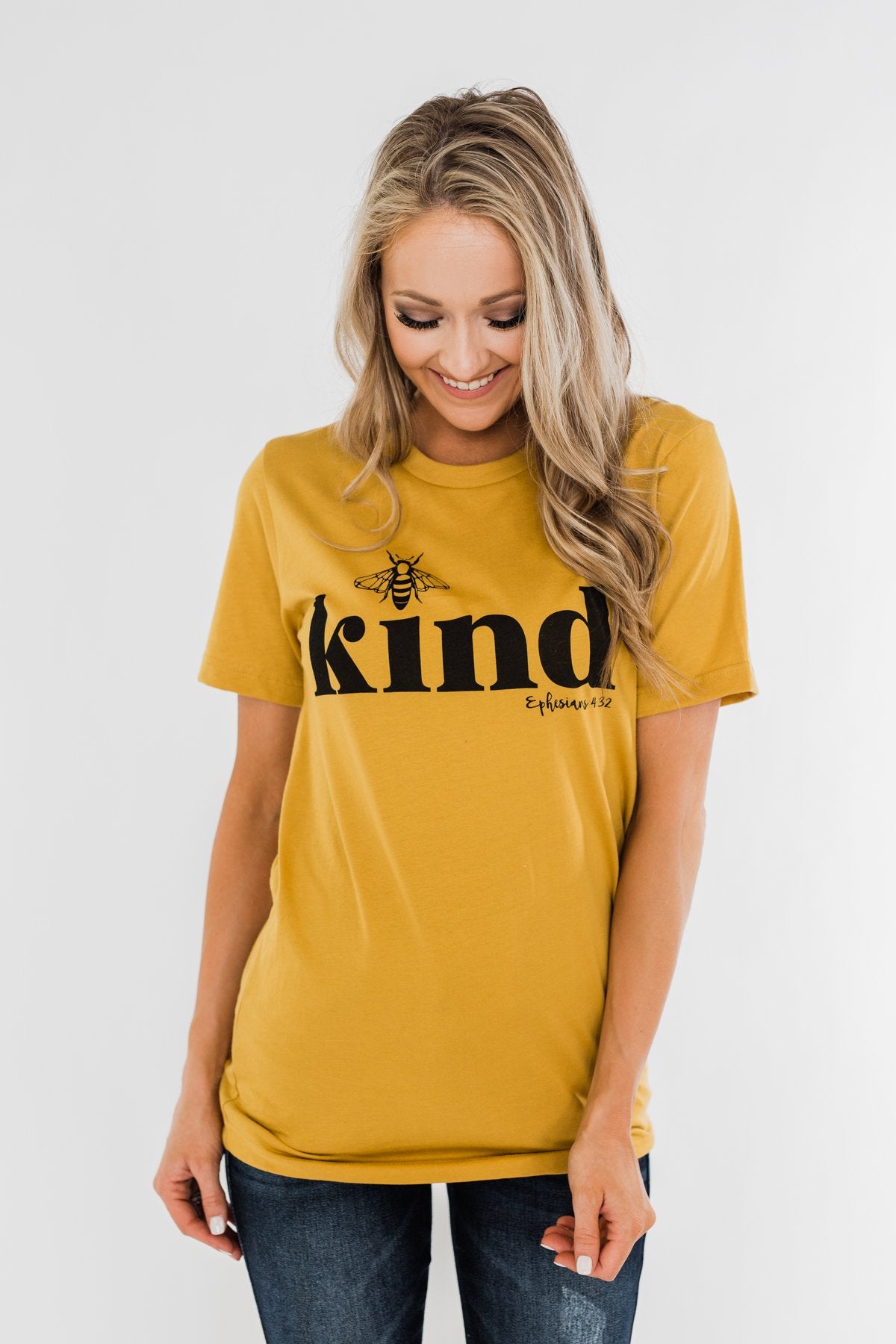 "Bee Kind" Ephesians 4:32 Graphic Tee- Mustard