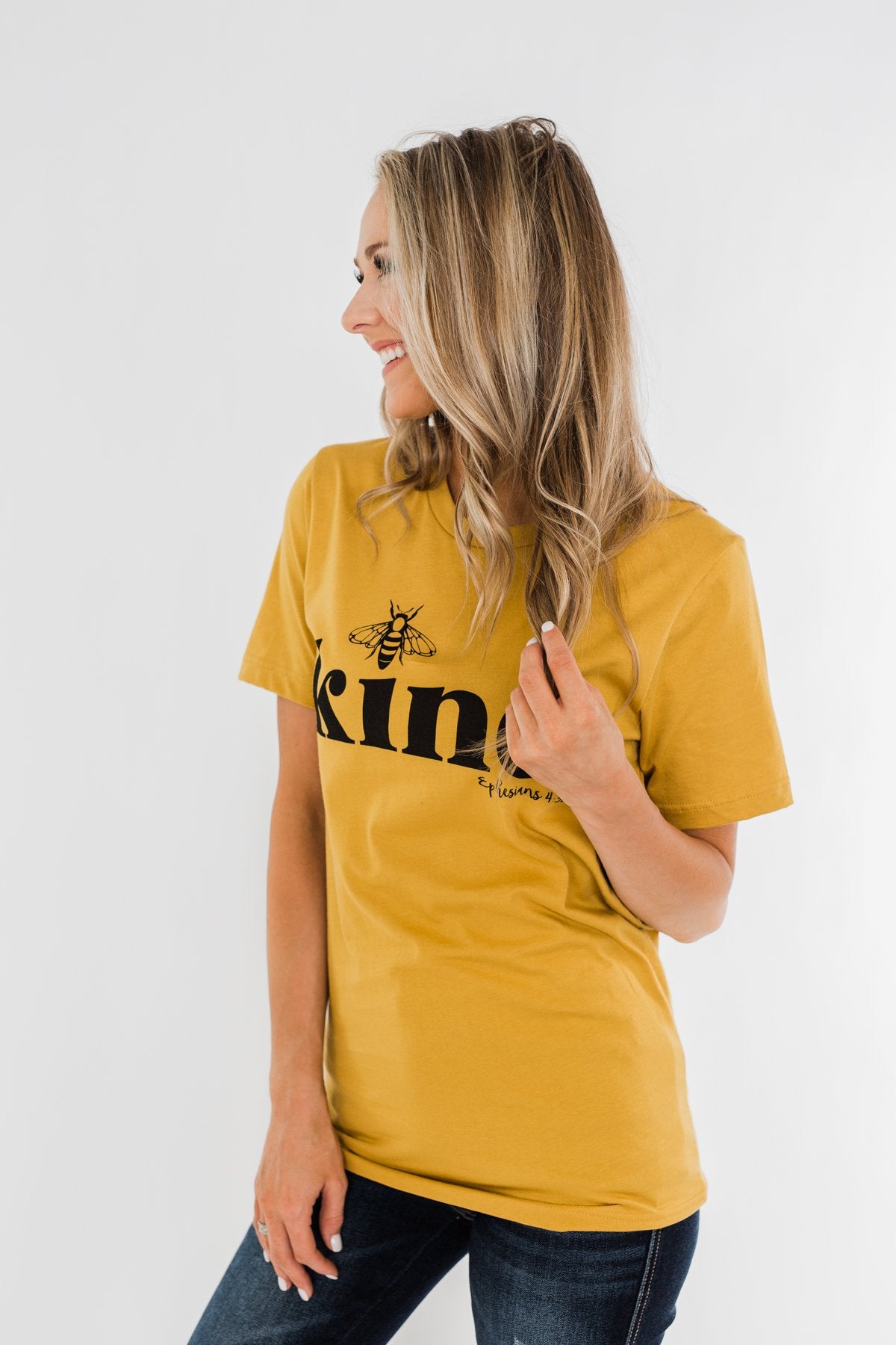 "Bee Kind" Ephesians 4:32 Graphic Tee- Mustard