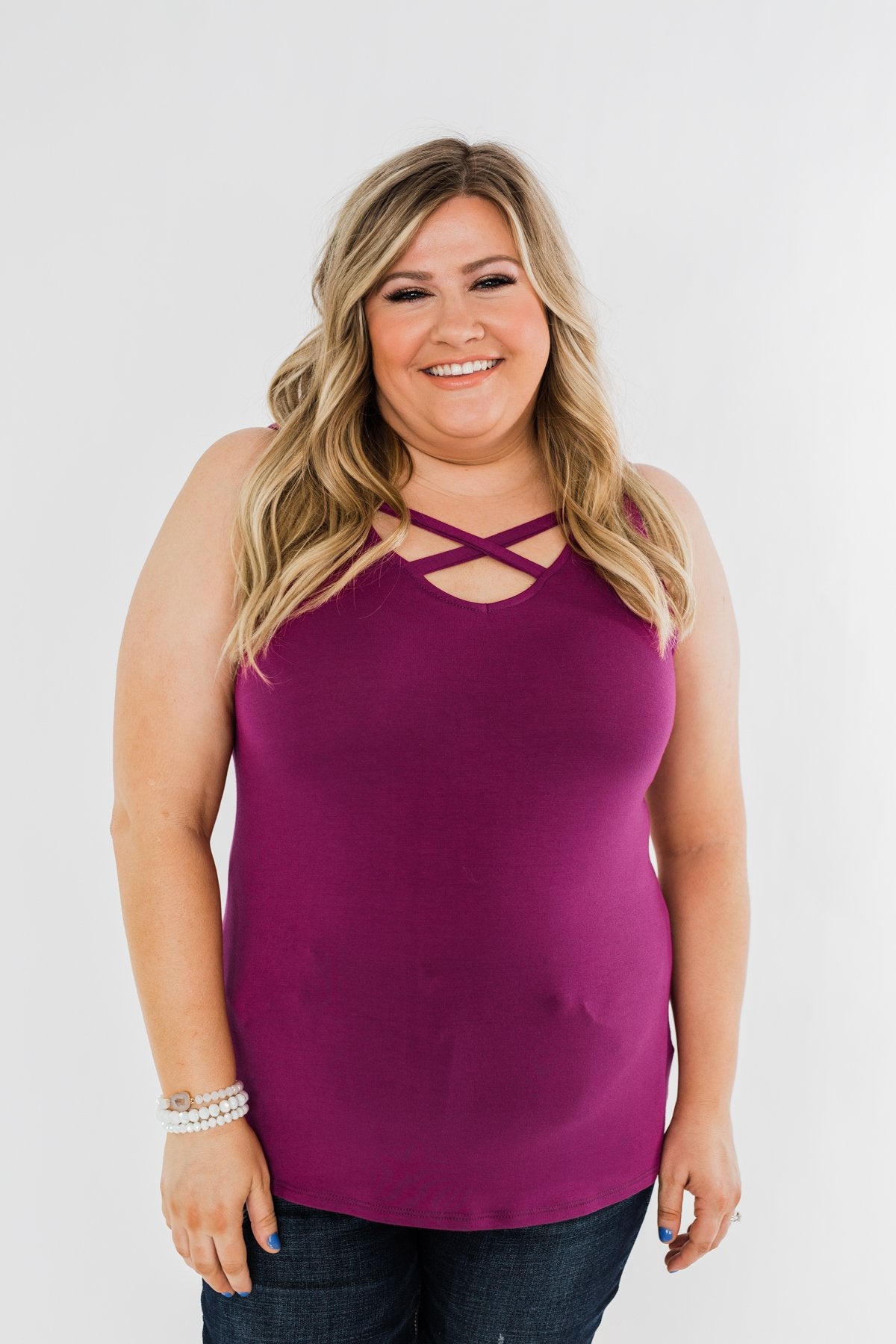 Places to Go Criss Cross Tank Top- Magenta