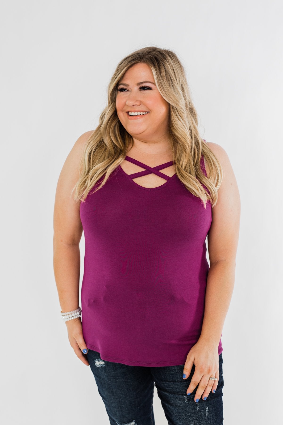Places to Go Criss Cross Tank Top- Magenta