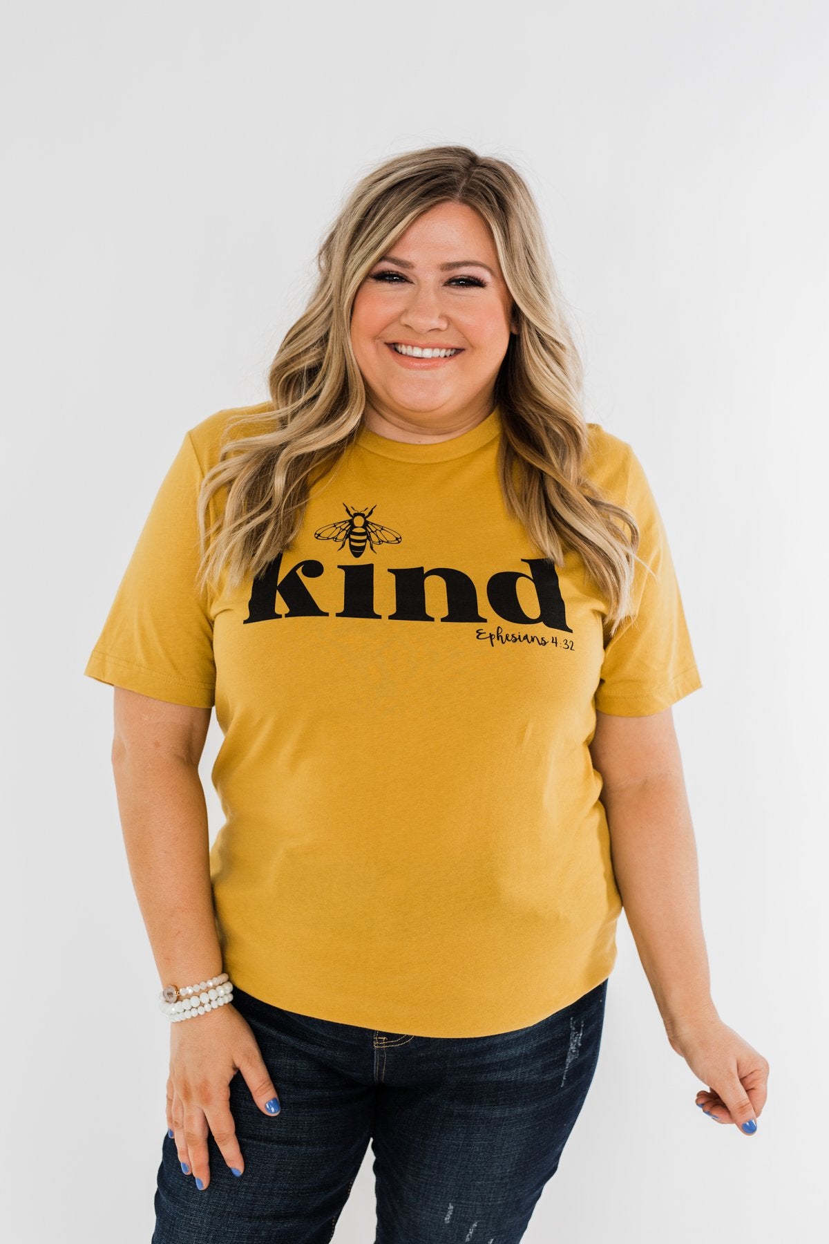 "Bee Kind" Ephesians 4:32 Graphic Tee- Mustard