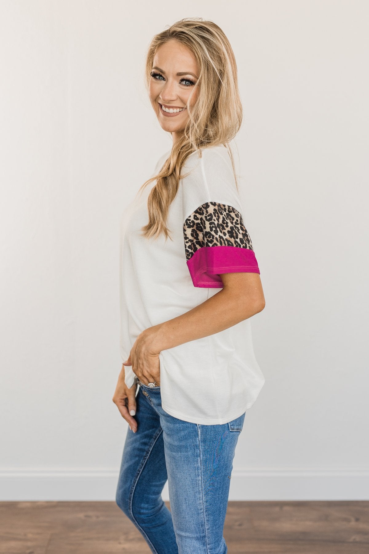 Courageous Hope Color Block Top- Ivory, Leopard & Pink