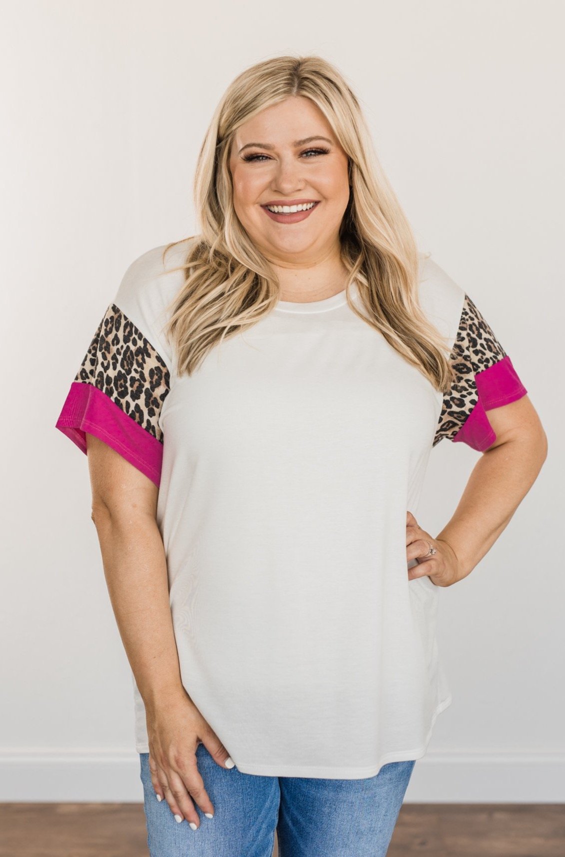 Courageous Hope Color Block Top- Ivory, Leopard & Pink