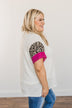 Courageous Hope Color Block Top- Ivory, Leopard & Pink