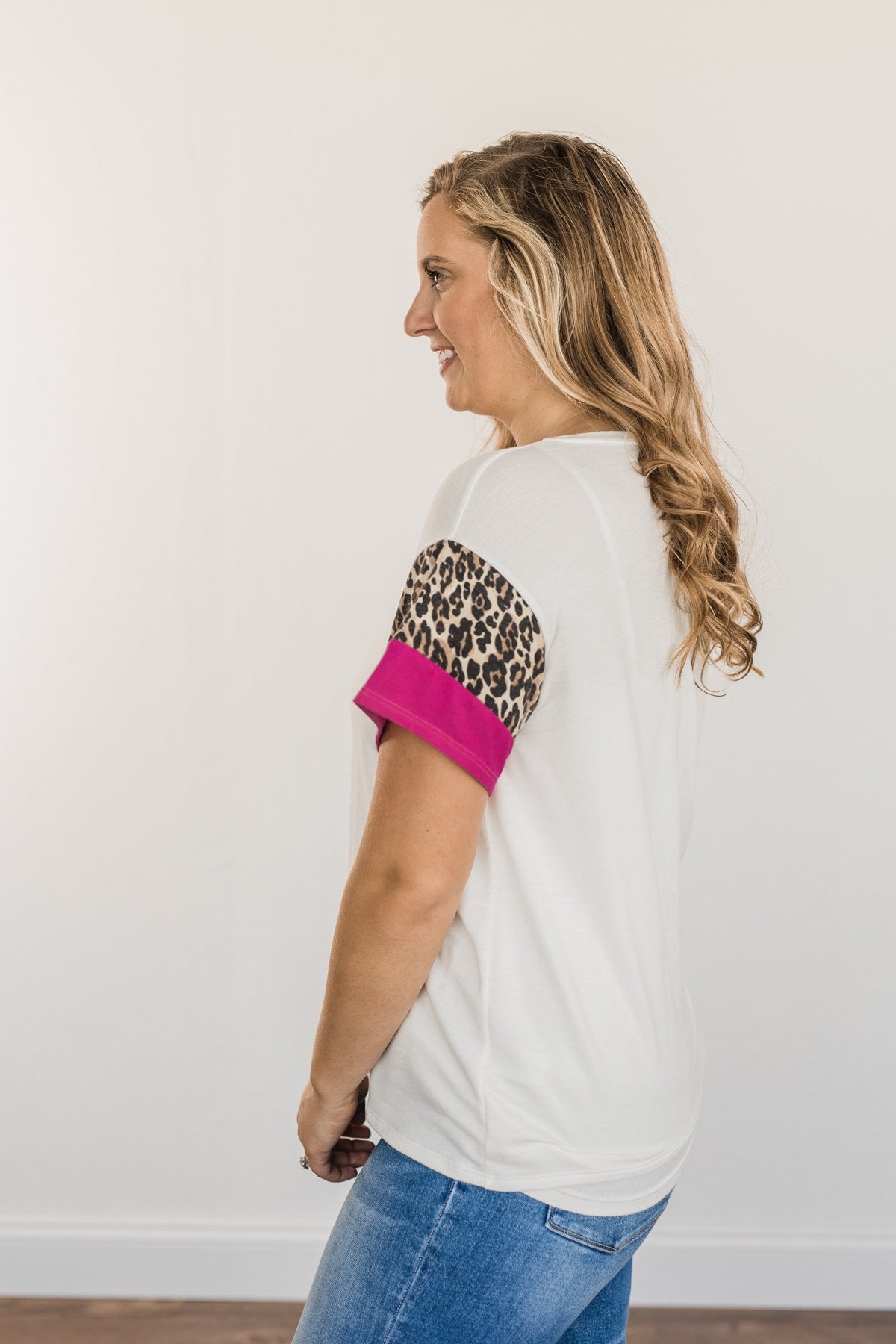 Courageous Hope Color Block Top- Ivory, Leopard & Pink