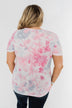 Cuffed Sleeve Tie Dye Top- Pink, White, & Grey