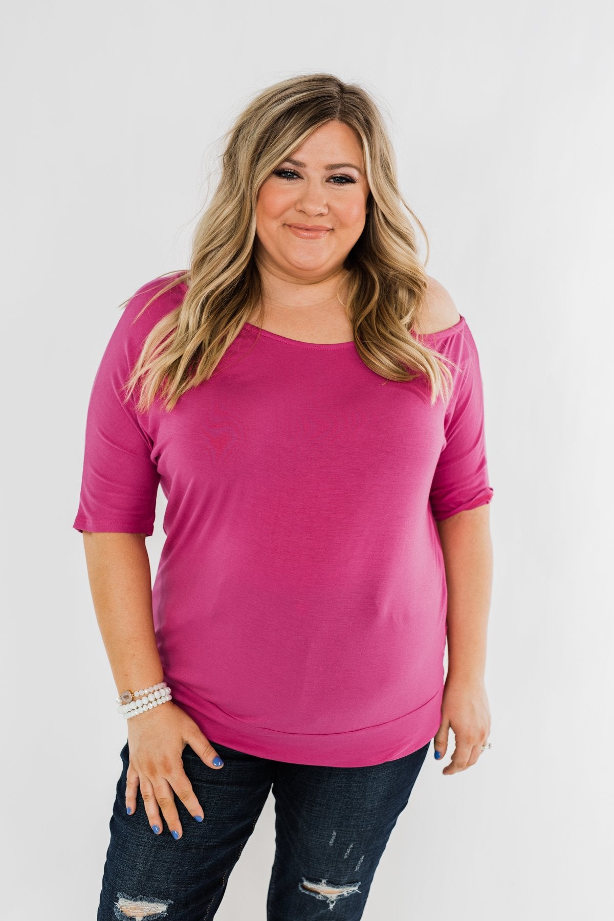 Gets What She Wants Cold Shoulder Top- Fuchsia