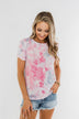 Cuffed Sleeve Tie Dye Top- Pink, White, & Grey