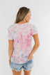 Cuffed Sleeve Tie Dye Top- Pink, White, & Grey