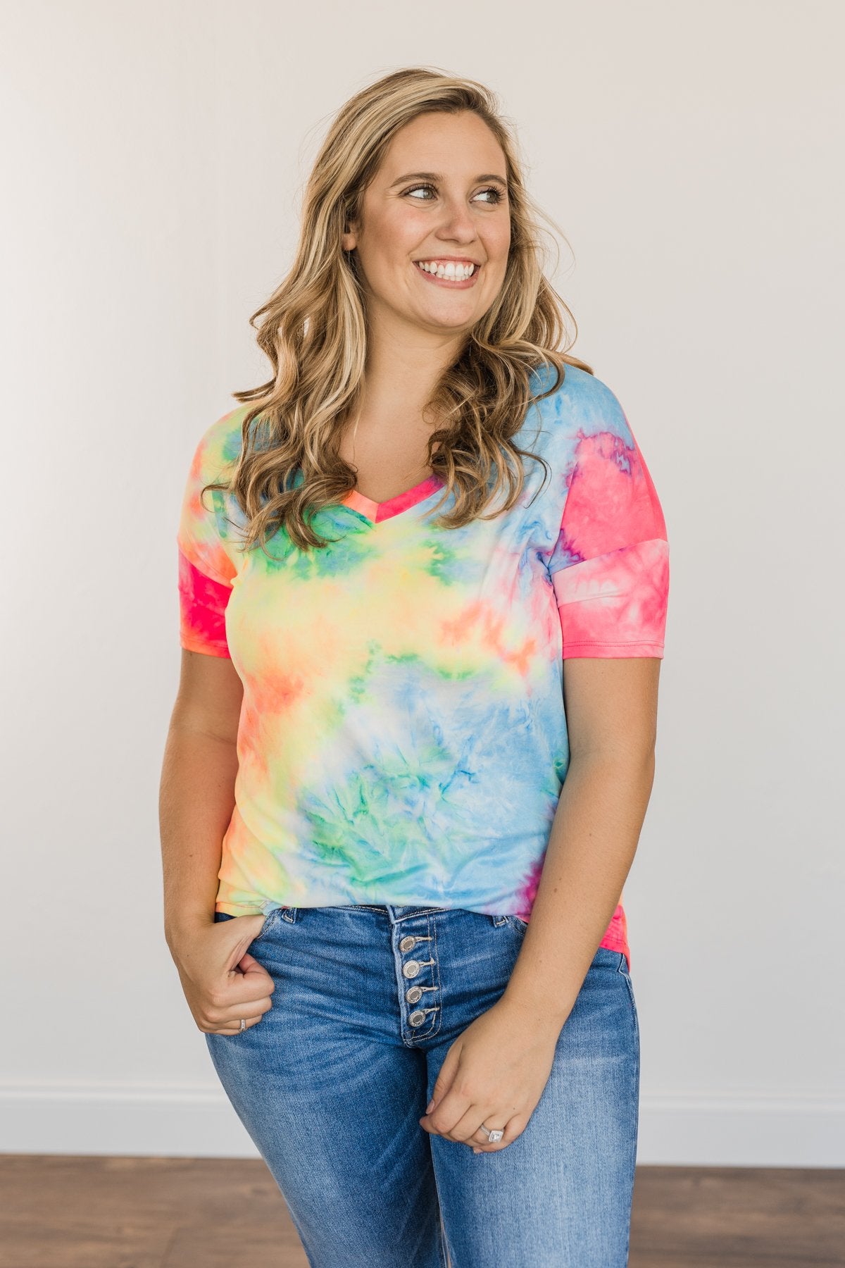 Fun Under The Sun Tie Dye Top- Neon Pink, Blue & Yellow