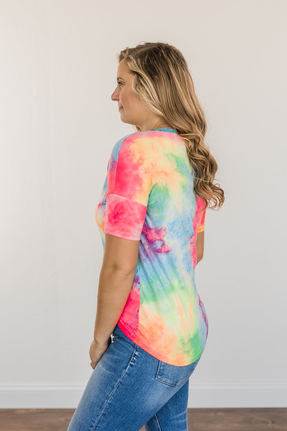 Fun Under The Sun Tie Dye Top- Neon Pink, Blue & Yellow