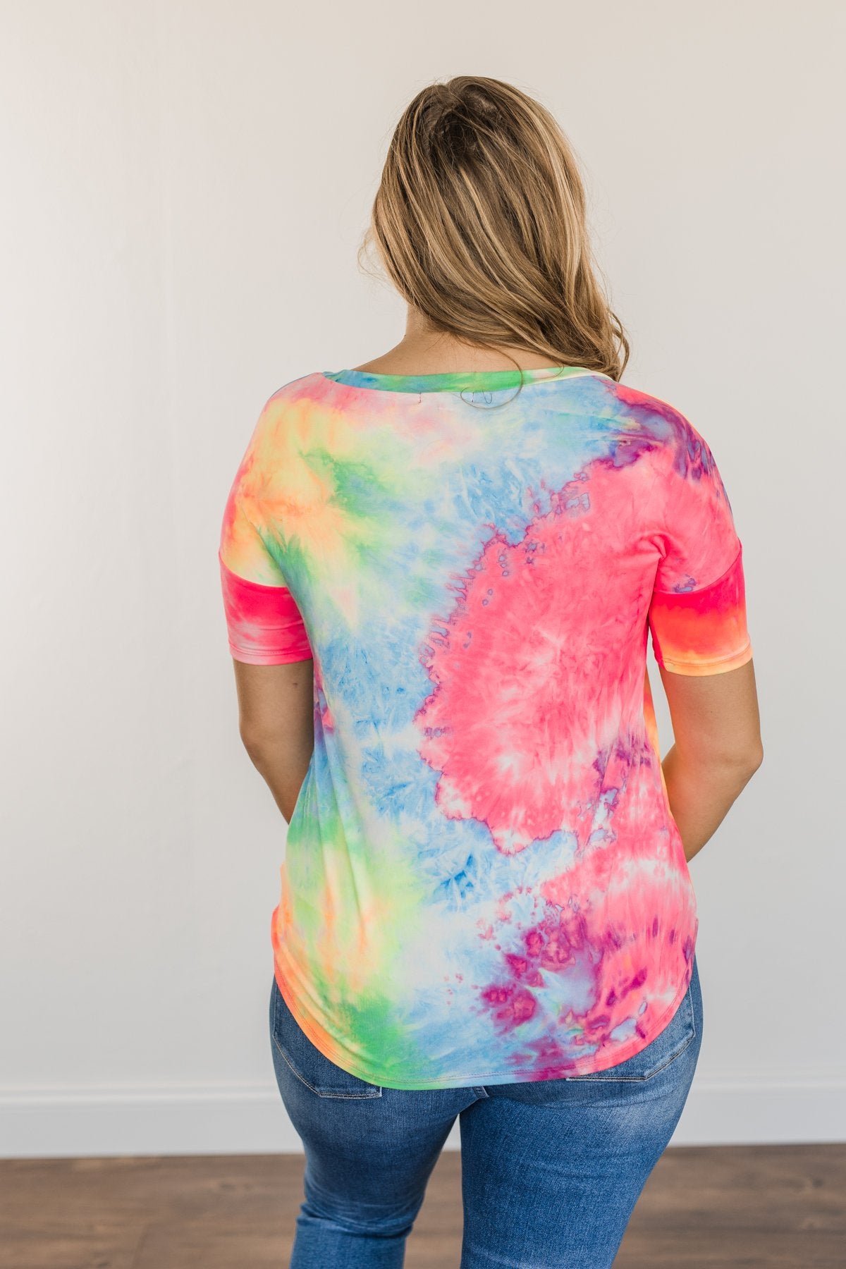 Fun Under The Sun Tie Dye Top- Neon Pink, Blue & Yellow