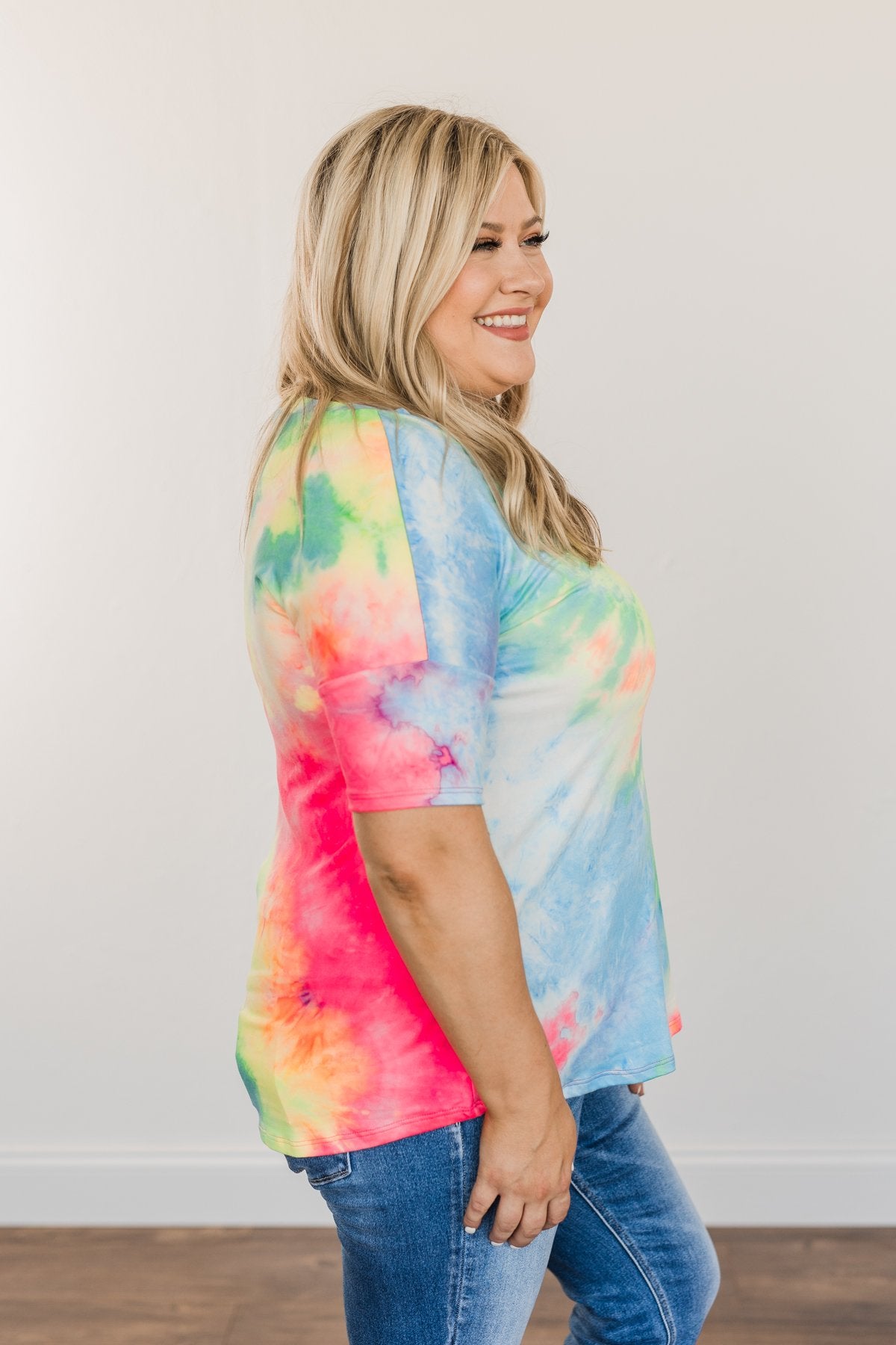 Fun Under The Sun Tie Dye Top- Neon Pink, Blue & Yellow