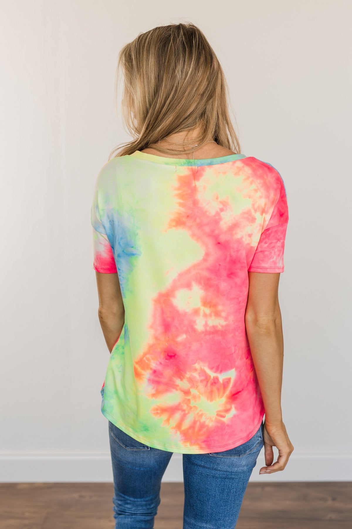 Fun Under The Sun Tie Dye Top- Neon Pink, Blue & Yellow