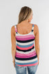 Cute & Colorful Striped Button Tank- Shades of Pink & Blue