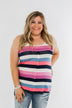Cute & Colorful Striped Button Tank- Shades of Pink & Blue