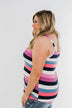 Cute & Colorful Striped Button Tank- Shades of Pink & Blue