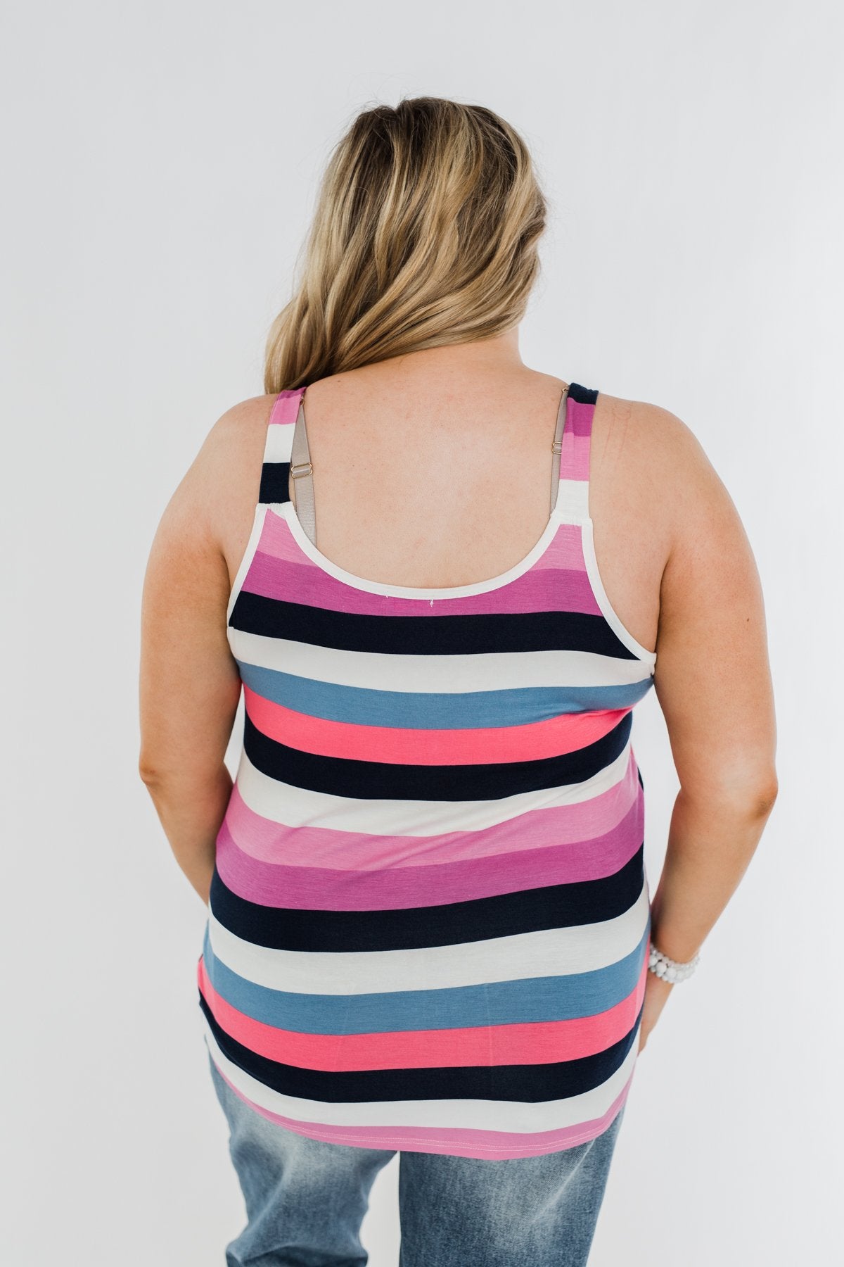 Cute & Colorful Striped Button Tank- Shades of Pink & Blue