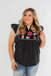 Floral Embroider & Polka Dot Top- Black