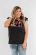 Floral Embroider & Polka Dot Top- Black