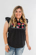 Floral Embroider & Polka Dot Top- Black