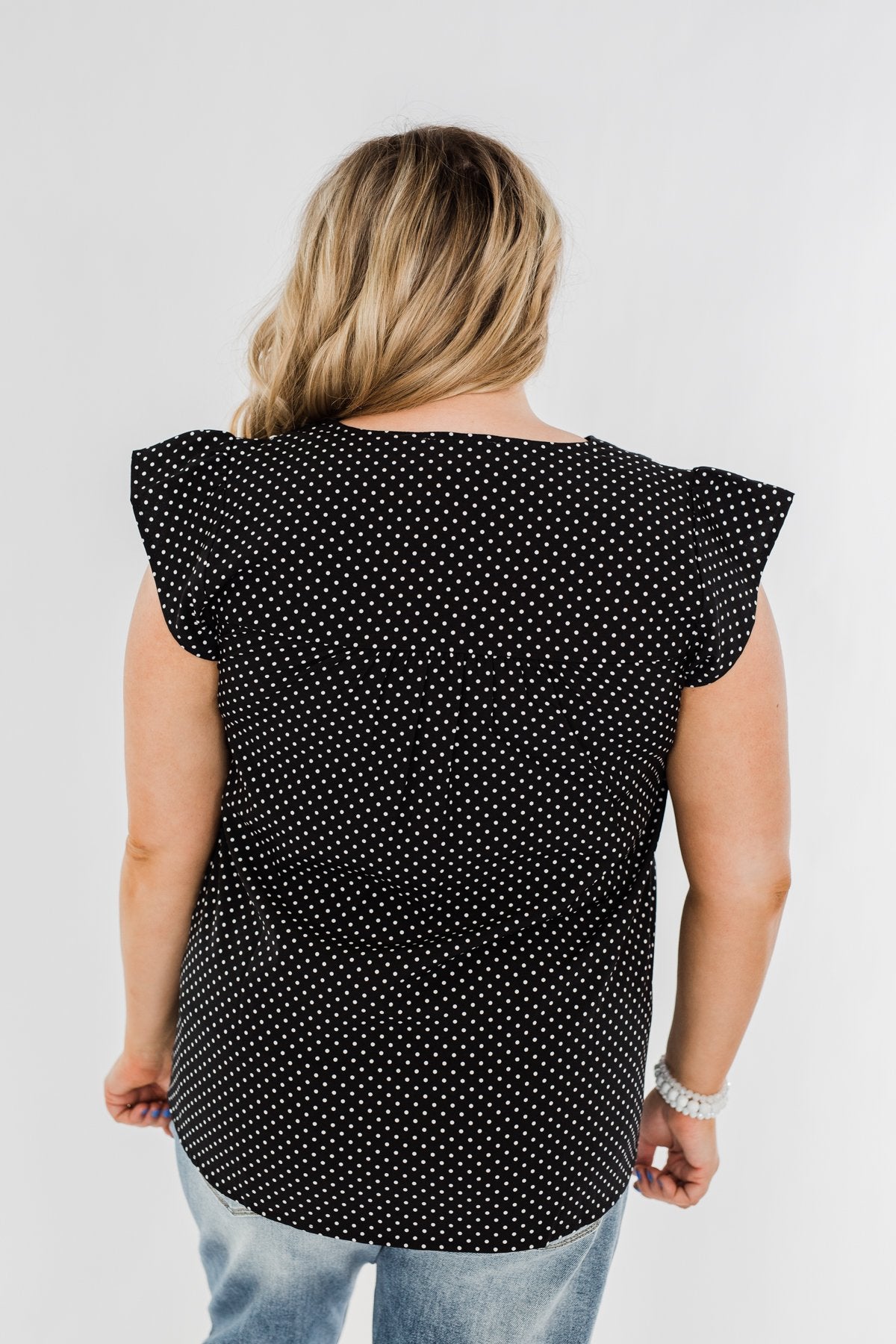 Floral Embroider & Polka Dot Top- Black