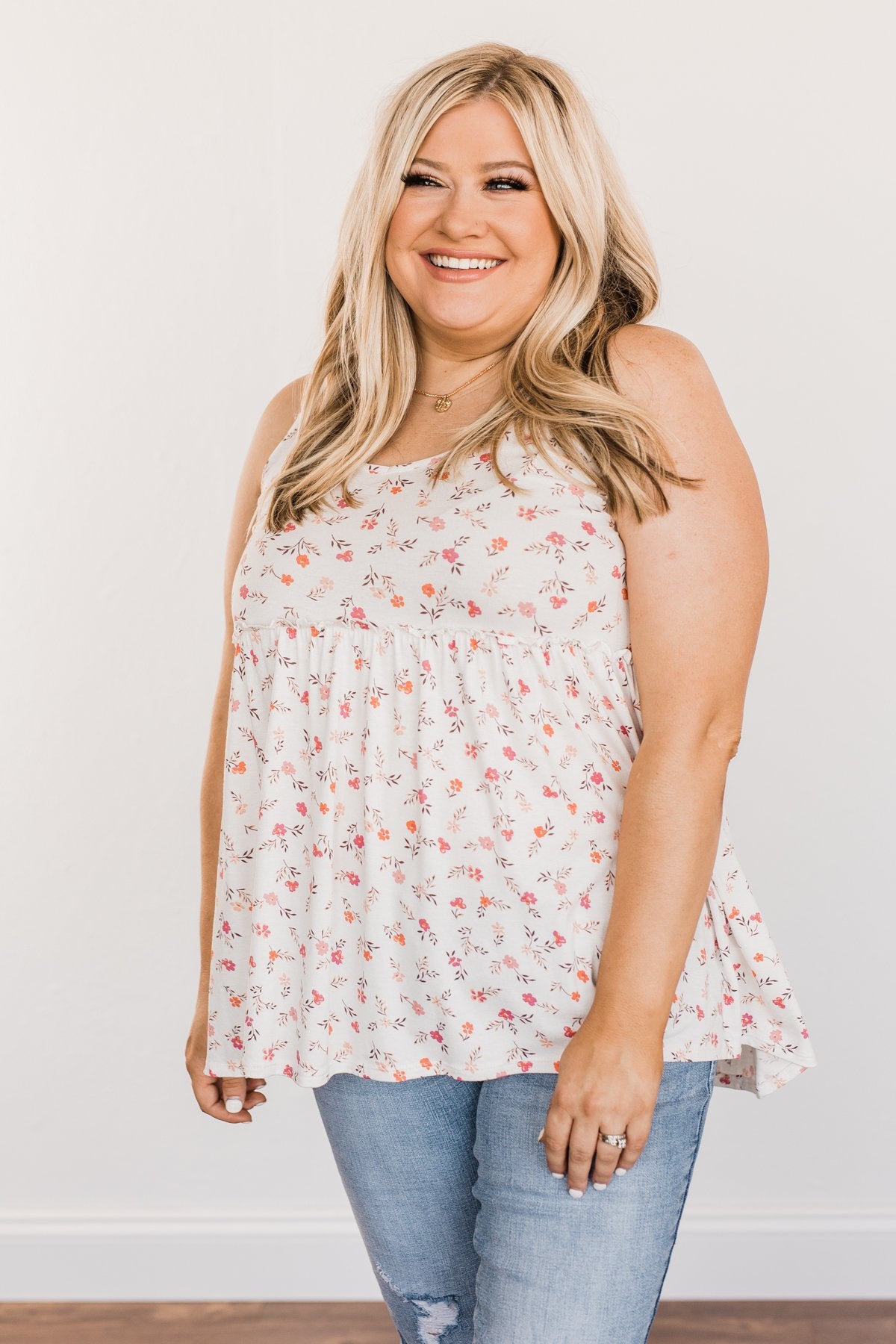 Find Me In The Garden Floral Tank Top- Ivory