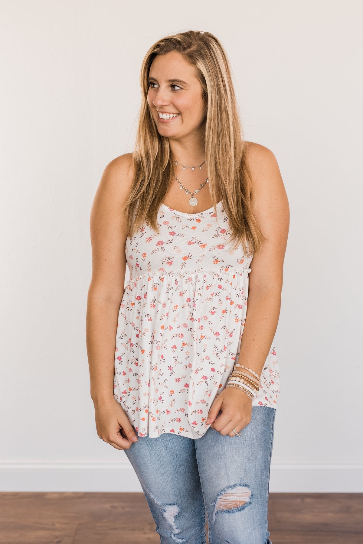 Find Me In The Garden Floral Tank Top- Ivory