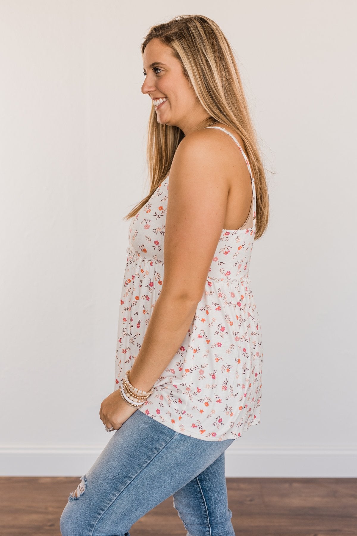 Find Me In The Garden Floral Tank Top- Ivory
