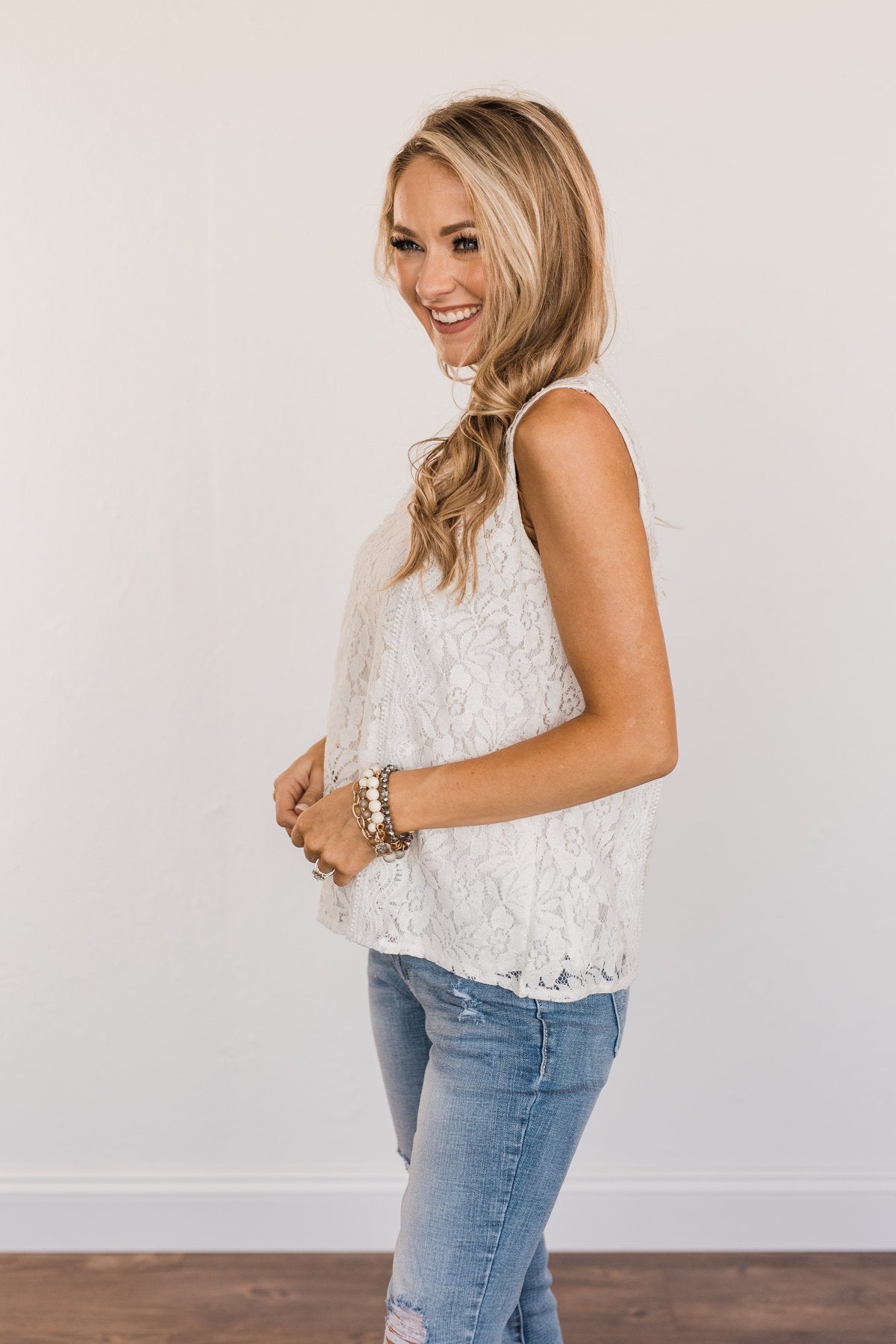 Took Me By Surprise Sleeveless Lace Blouse- Ivory