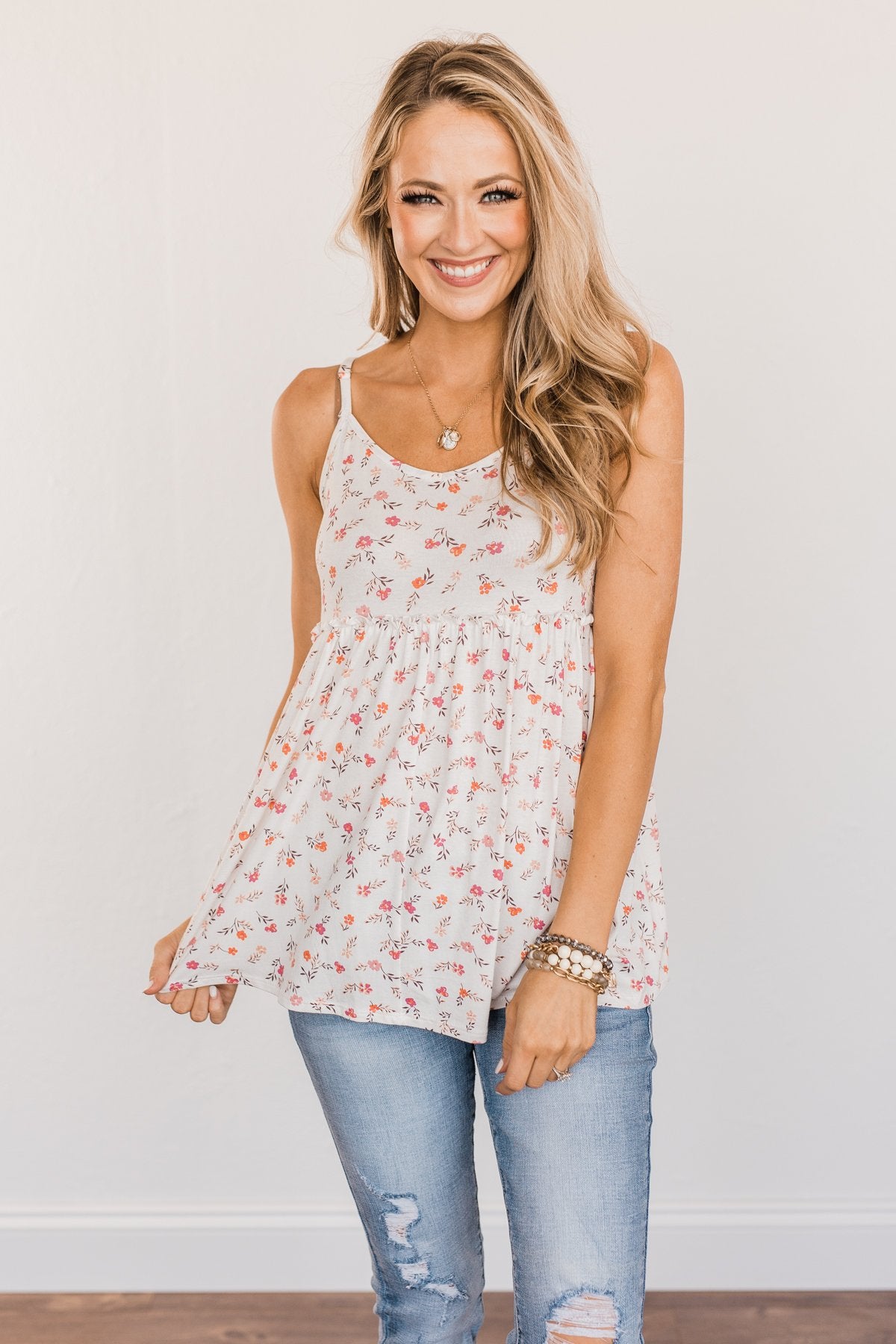 Find Me In The Garden Floral Tank Top- Ivory