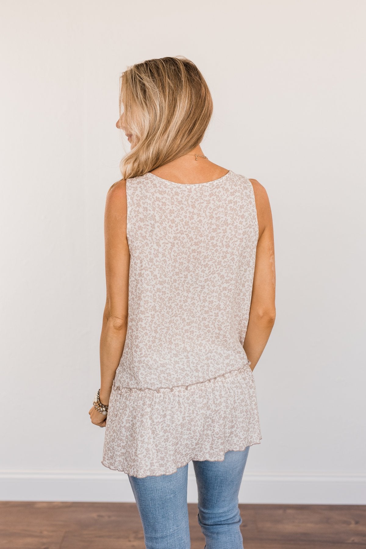 Hope For Tomorrow Floral Tie Tank Top- Light Taupe