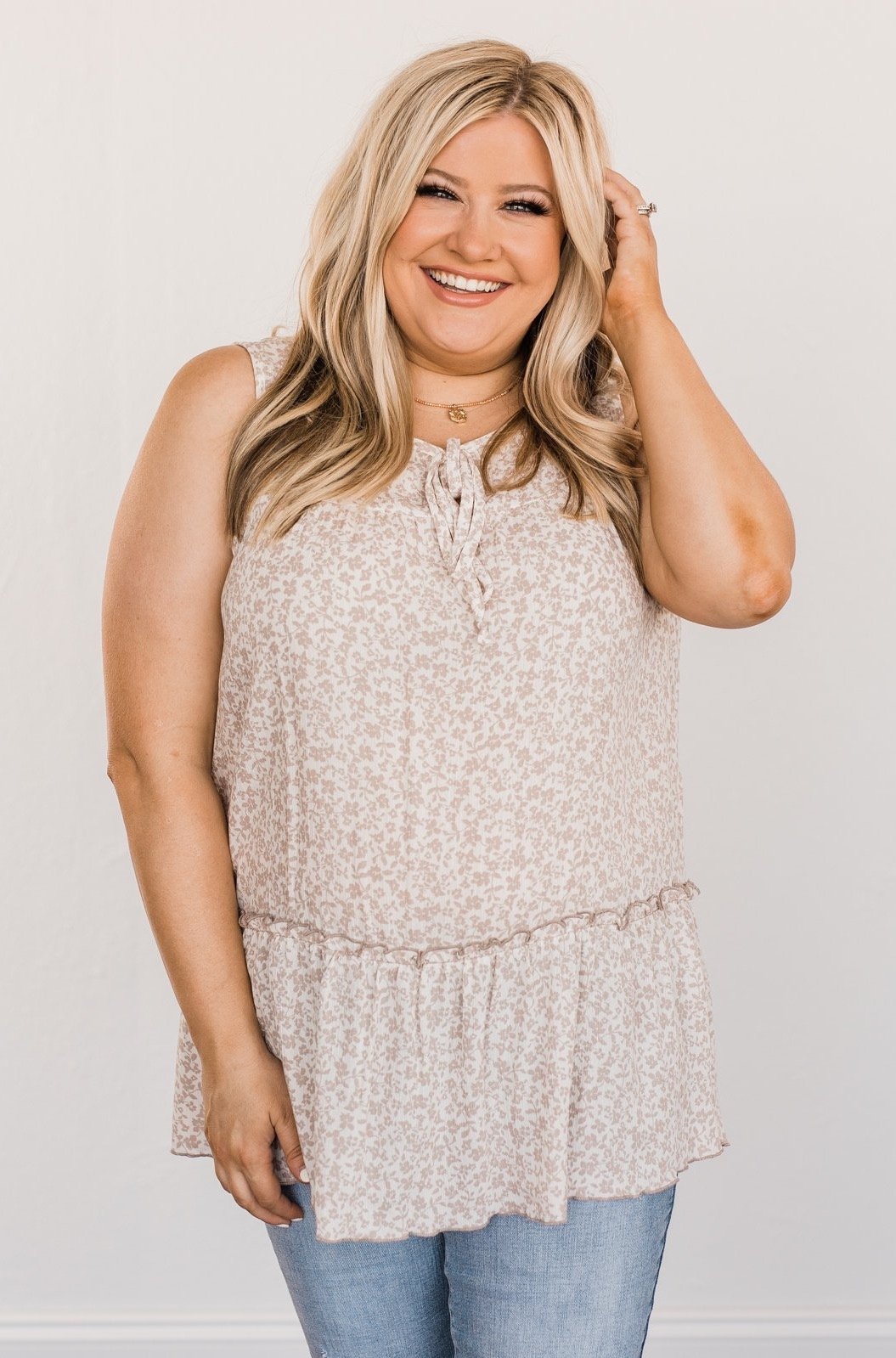 Hope For Tomorrow Floral Tie Tank Top- Light Taupe