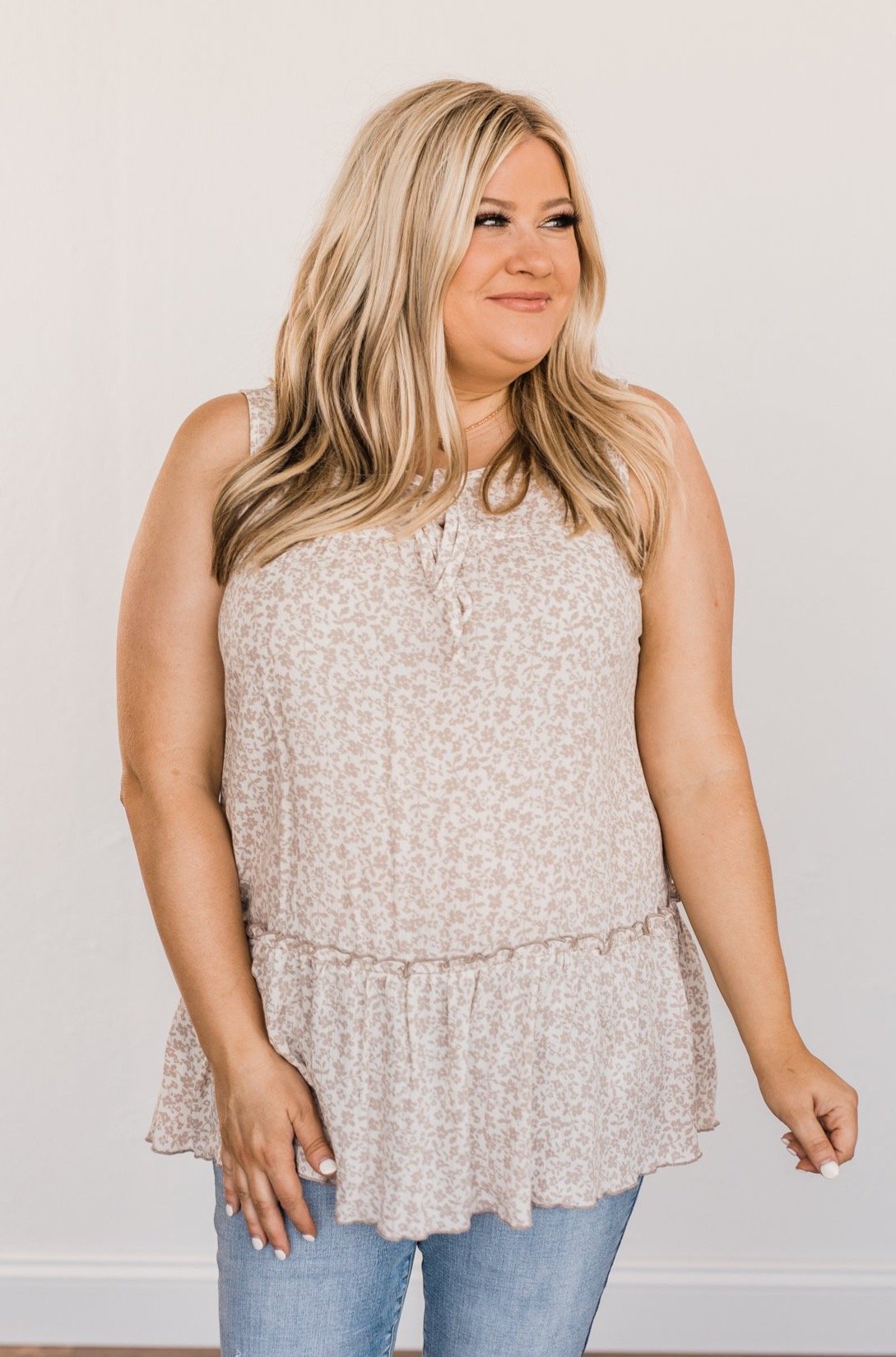 Hope For Tomorrow Floral Tie Tank Top- Light Taupe