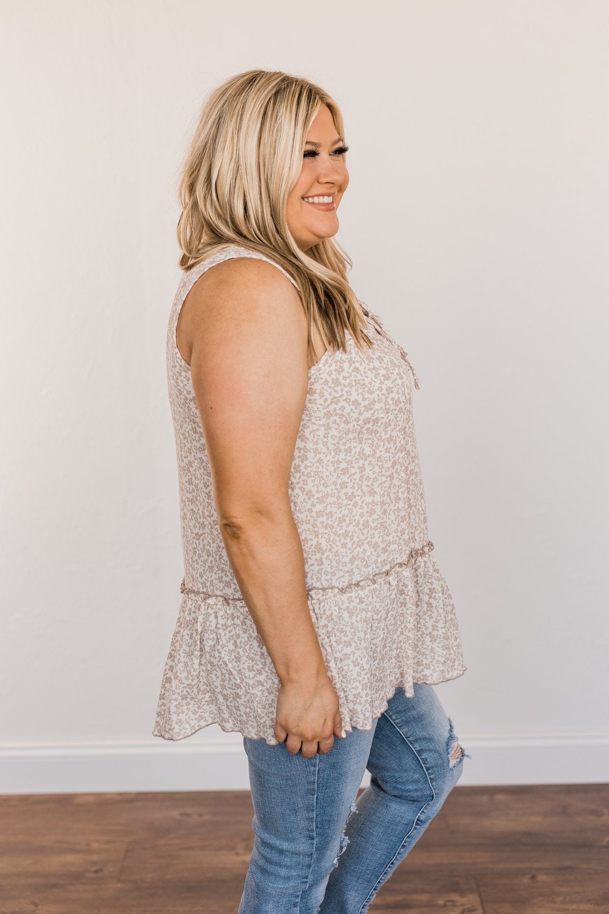 Hope For Tomorrow Floral Tie Tank Top- Light Taupe