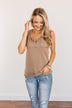 Wishful Thinking Button Henley Tank Top- Mocha