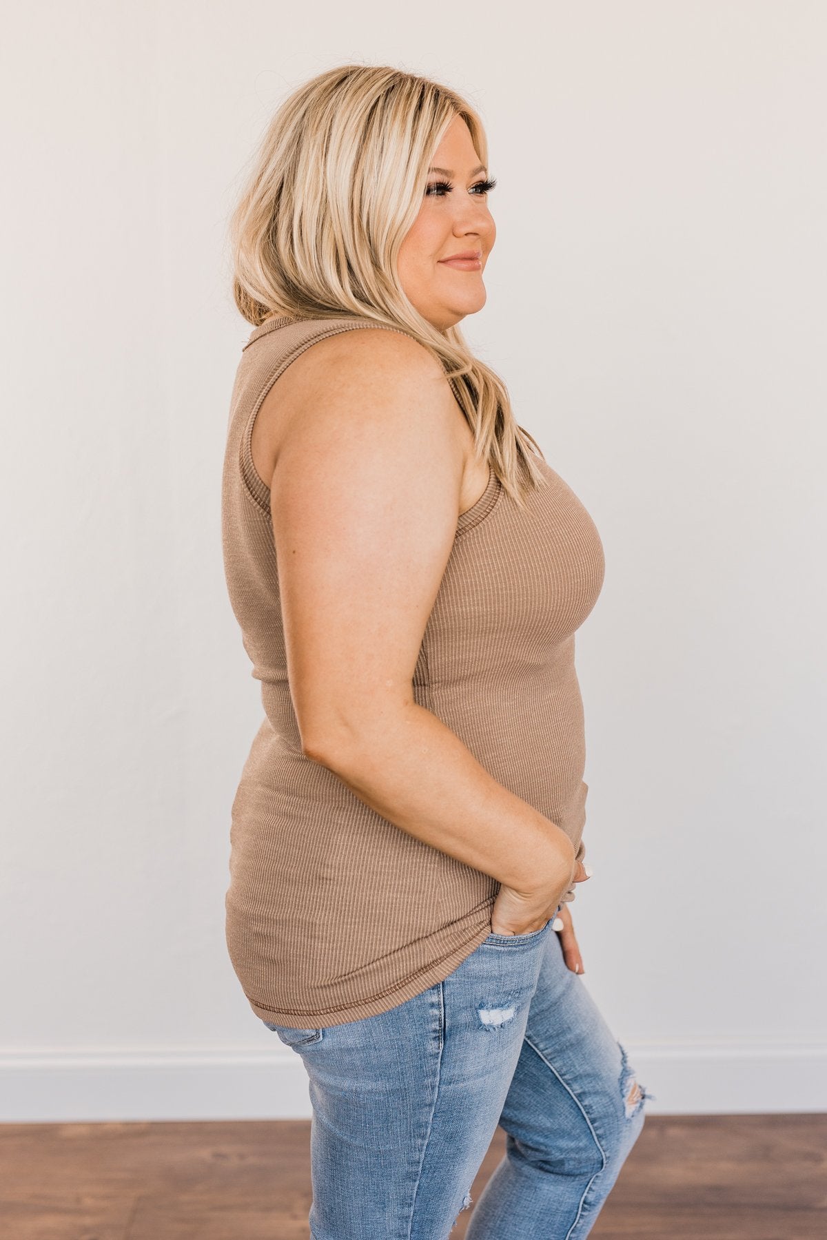 Wishful Thinking Button Henley Tank Top- Mocha